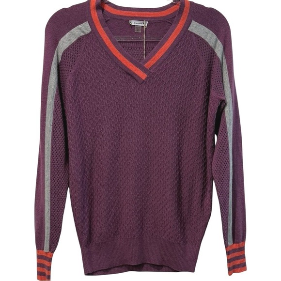 SMARTWOOL Frosted Valley V-Neck Merino Wool Sweater‎ Sangria Heather XS $150 New - Picture 3 of 6